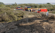 Des pompiers en intervention contre un incendie à Dannes (Pas-de-Calais), le 13 août 2026   ( POOL / PASCAL BONNIERE )
