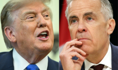 Cette combinaison de photos créée le 24 août 2026 montre, à gauche, le président américain Donald Trump à Washington, le 10 août 2026, et à droite le Premier ministre canadien Mark Carney le 25 juin 2026 à Ottawa ( AFP / Jim WATSON )