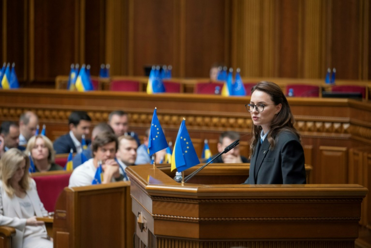Ioulia Svyrydenko, Première ministre ukrainienne nouvellement nommée, lors d'une session au Parlement ukrainien à Kiev le 17 juillet 2025 ( AFP / ANDRII NESTERENKO )