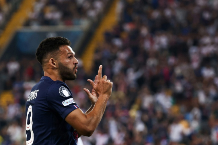 L'attaquant portugais du Paris SG Gonçalo Ramos a égalisé contre Tottenham lors de la Supercoupe d'Europe le 13 août 2025 à Udine (Italie) ( AFP / FRANCK FIFE )