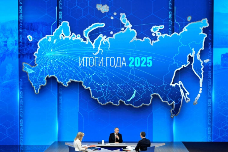 Le président russe Vladimir Poutine lors de sa conférence de presse annuelle le 19 décembre 2025 à Moscou ( AFP / Alexander NEMENOV )