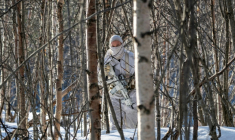 Un soldat dans une forêt lors de l’exercice militaire Cold Response de l’Otan, près de Setermoen, le 12 mars 2026 en Norvège ( AFP / John MACDOUGALL )