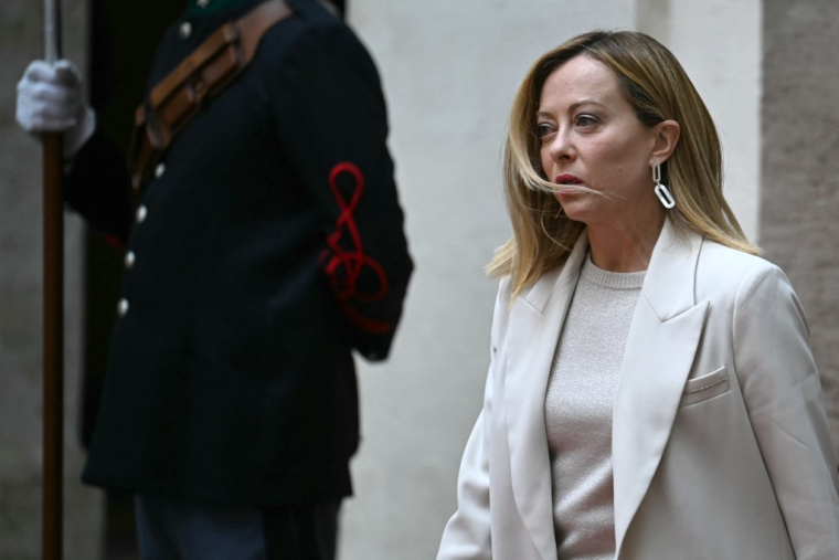 Giorgia Meloni au Palazzo Chigi à Rome le 8 mai 2024. ( AFP / FILIPPO MONTEFORTE )