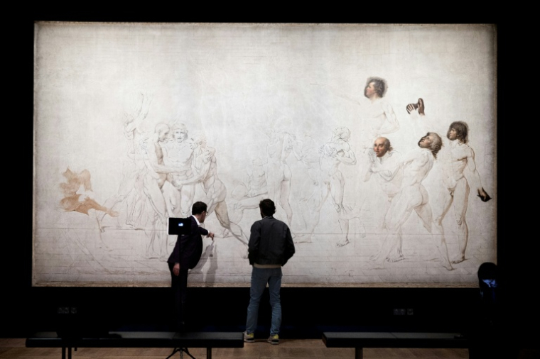 Une étude du "Serment du Jeu de Paume" (1792) du peintre français Jacques-Louis David, le 14 octobre 2025 au musée du Louvre à Paris ( AFP / Alain JOCARD )