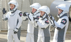 Les astronautes de la mission Crew-11 avant leur départ pour la Station spatiale internationale (ISS), à Cap Canaveral aux Etats-Unis, le 1er août 2025 ( AFP / Gregg Newton )