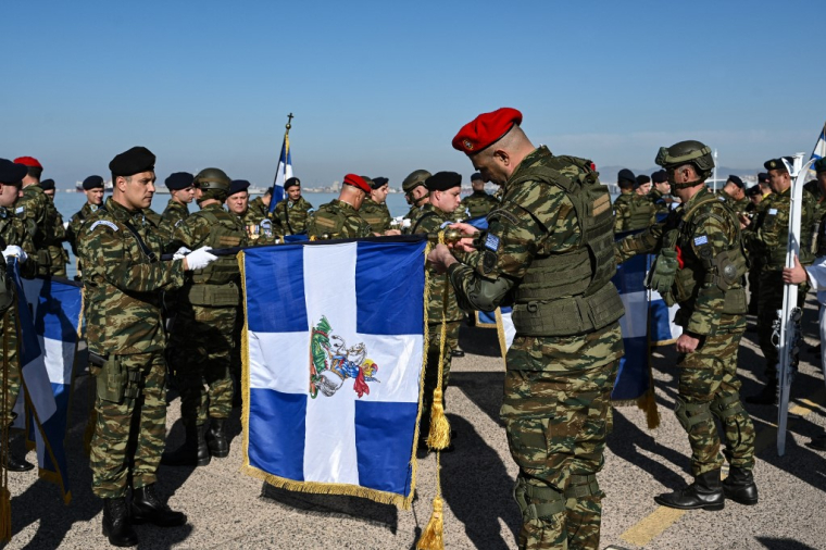 Des militaires grecs à Thessalonique, en Grèce, le 28 octobre 2024. ( AFP / SAKIS MITROLIDIS )