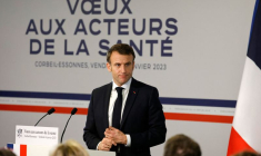 French President Emmanuel Macron addresses New Year wishes to health care workers