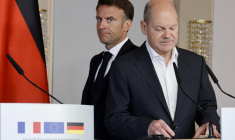 Emmanuel Macron et Olaf Scholz, le 10 octobre 2023, à Hambourg ( AFP / Ludovic MARIN )