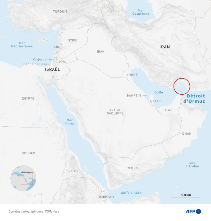 Carte du détroit d'Ormuz au Moyen-Orient ( AFP / Jonathan WALTER )
