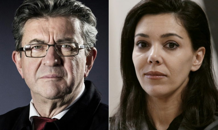 Le dirigeant de La France insoumise, Jean-Luc Mélenchon (g) en 2017, et la désormais députée de Paris Sophia Chikirou, la même année ( AFP / Joël SAGET )