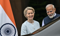 Ursula von der Leyen et Narendra Modi à New Delhi, en Inde, le 28 février 2025. ( AFP / MONEY SHARMA )