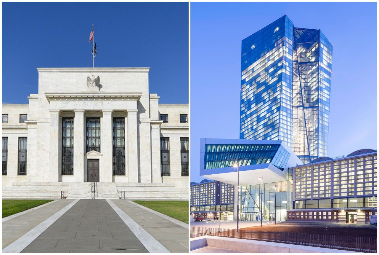 Les sièges respectifs de la Fed et de la BCE. (Crédits: Federal Reserve / BCE)