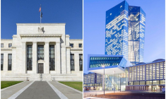 Les sièges respectifs de la Fed et de la BCE. (Crédit photo : Federal Reserve BCE)