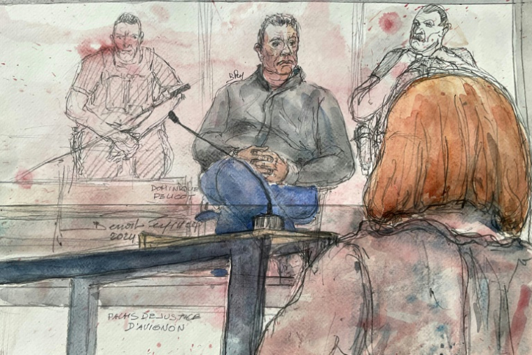 Un croquis d'audience réalisé lors du procès de Dominique Pelicot à Avignon, le 11 octobre 2024 ( AFP / Benoit PEYRUCQ )