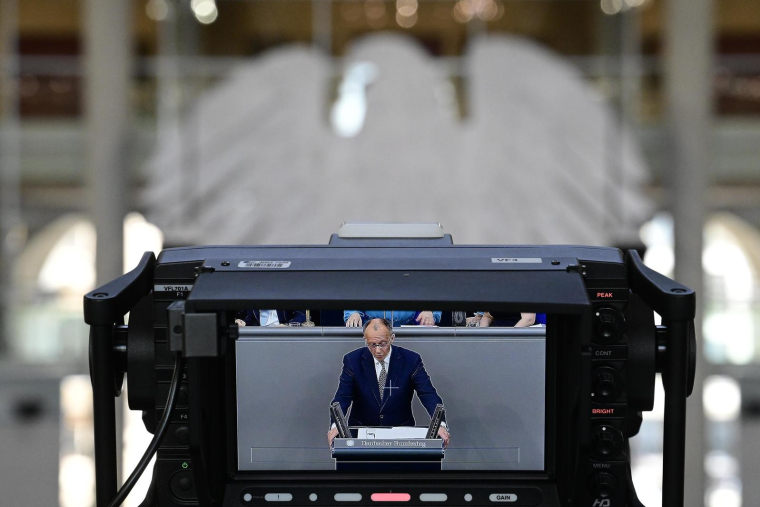 Le nouveau chancelier allemand Friedrich Merz prononce son premier discours de politique générale au Bundestag à Berlin le 14 mai 2025 ( AFP / John MACDOUGALL )