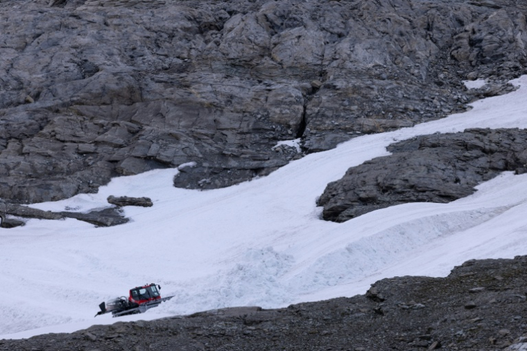 Une dameuse sur le glacier de la Grande Motte, le 11 juillet 2026 à Tignes, en Savoie  ( AFP / Alex MARTIN )