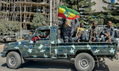 La Police fédérale éthiopienne (EFP) patrouille dans Mekele, la capitale de l'Etat régional du Tigré, dans le nord de l'Ethiopie, le 9 octobre 2026 ( AFP / - )