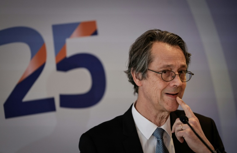 Le patron de Safran Olivier Andriès présente les résultats annuels du groupe à Paris, le 13 février 2026  ( AFP / STEPHANE DE SAKUTIN )