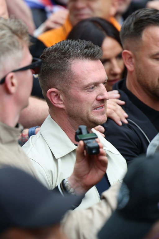 Le militant d'extrême droite britannique Tommy Robinson, lors d'un rassemblement organisé par Unite The Kingdom, le 16 mai 2026 à Londres ( AFP / Toby Shepheard )