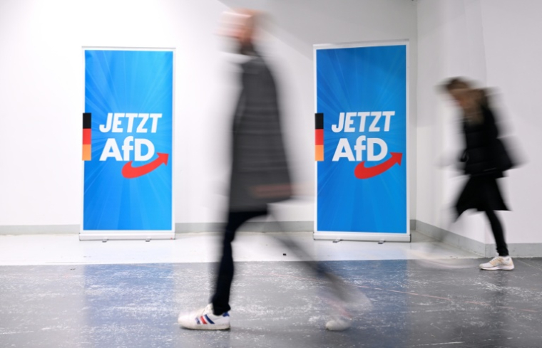 Des participants arrivent au congrès du parti d'extrême droite allemand AfD à Giessen, le 29 novembre 2025 en Allemagne ( AFP / Kirill KUDRYAVTSEV )