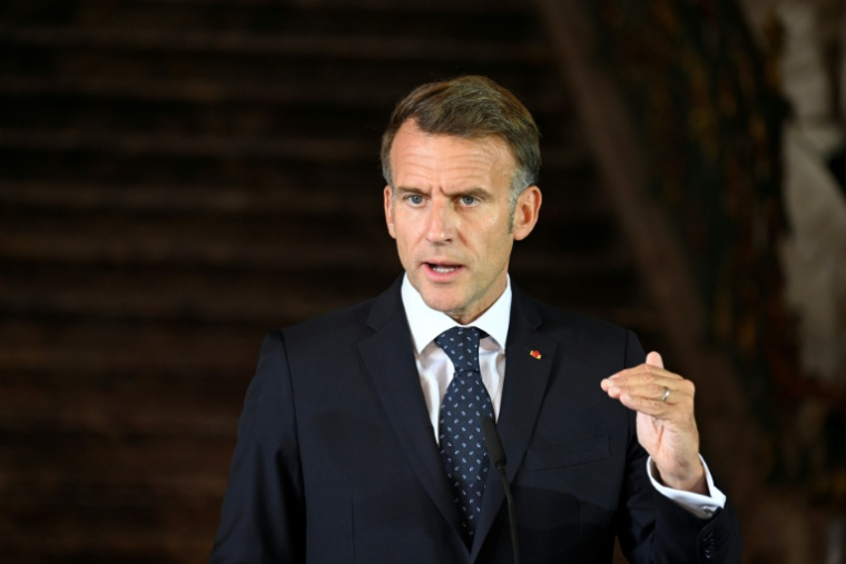 Le président français Emmanuel Macron lors d'une conférence de presse à Brühl, en Allemagne, le 17 juillet 2026 ( AFP / INA FASSBENDER )