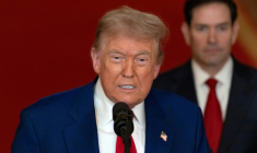 Donald Trump s'adresse à la nation depuis la Maison Blanche après les frappes américaines en Iran, le 21 juin 2025 ( POOL / CARLOS BARRIA )