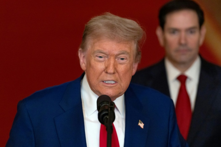 Donald Trump s'adresse à la nation depuis la Maison Blanche après les frappes américaines en Iran, le 21 juin 2025 ( POOL / CARLOS BARRIA )