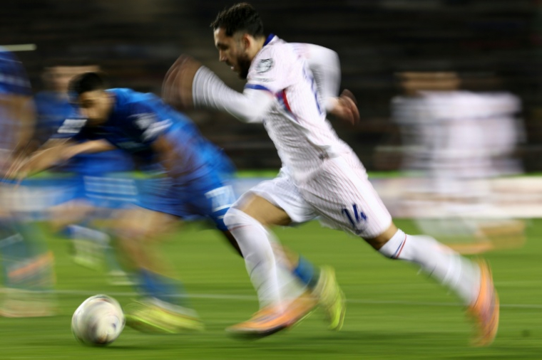 Rayan Cherki lors de la victoire des Français 3-1 en Azerbaïdjan pour la dernière journée des qualifications pour le Mondial-2026, le 16 novembre 2025 à Bakou ( AFP / FRANCK FIFE )