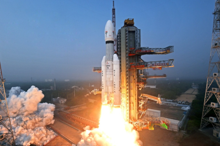 Lancement du satellite de communication AST SpaceMobile par la fusée LVM3-M6 le 24 décembre 2025. Photo fournie par Organisation indienne pour la recherche spatiale (ISRO) ( Indian Space Research Organisation (ISRO) / - )
