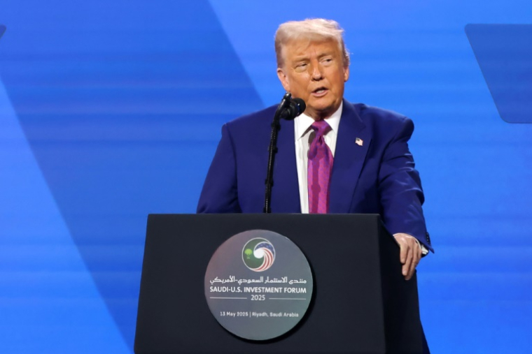 Le président américain Donald Trump lors d'un forum d'investissement saoudo-américain à Ryad, le 13 mai 2025 en Arabie saoudite ( AFP / Fayez NURELDINE )