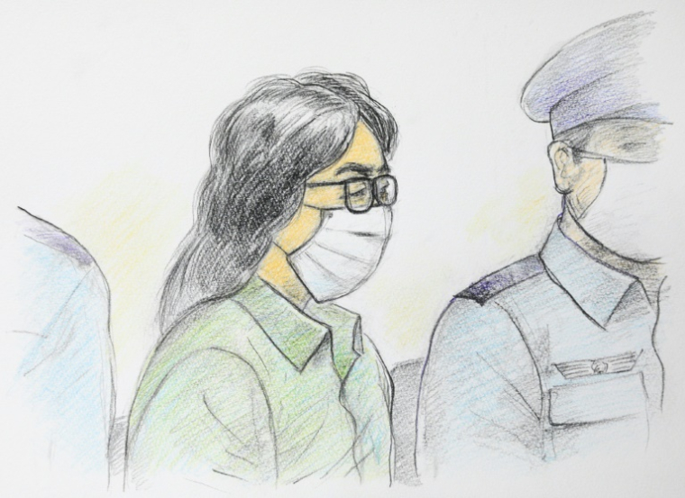 Ce croquis d'audience réalisé par Masato Yamashita le 30 septembre 2020 montre Takahiro Shiraishi, lors de son premier procès au tribunal de district de Tachikawa à Tokyo ( JIJI PRESS / Masato YAMASHITA )