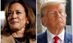 Une combinaison de photographies de Kamala Harris et Donald Trump