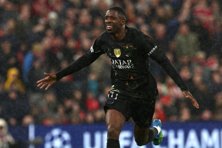 Ousmane Dembélé auteur du but de la victoire pour le PSG à Liverpool, le 14 avril 2026 ( AFP / FRANCK FIFE )