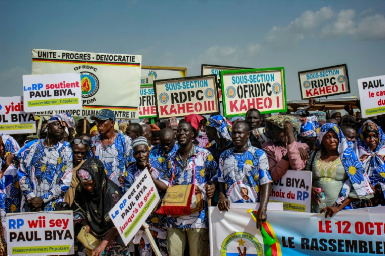 Des partisans se rassemblent pour un rassemblement de campagne du président sortant du Cameroun, Paul Biya, à Maroua, le 7 octobre ( AFP / Robert Fimbaye )