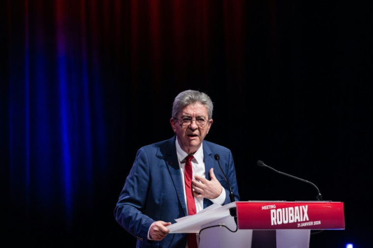 Jean-Luc Mélenchon lors d'un meeting le 31 janvier 2026 à Roubaix ( AFP / Sameer Al-DOUMY )