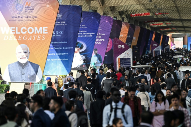 Des visiteurs au Sommet sur l'impact de l'IA, le 17 février 2026 à New Delhi, en Inde ( AFP / Arun SANKAR )