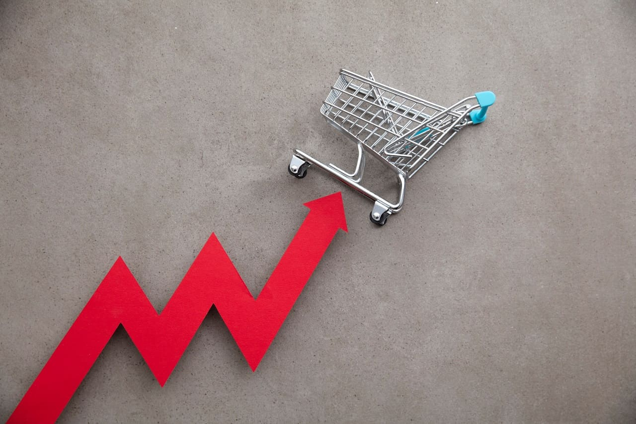(Crédits photo : Adobe Stock - Caddie de courses subissant l'impact de l'inflation)