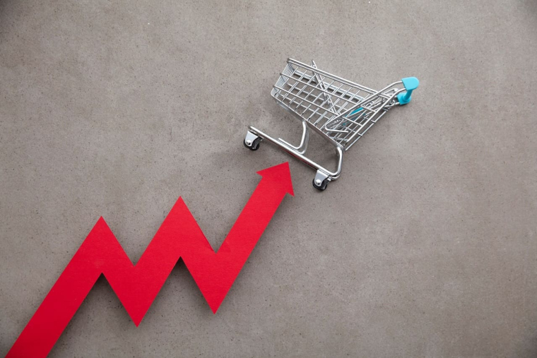 (Crédits photo : Adobe Stock - Caddie de courses subissant l'impact de l'inflation)