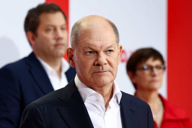 Olaf Scholz lors d'une conférence de presse à Berlin