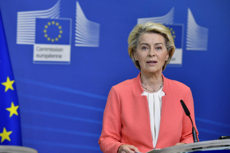 La présidente de la Commission européenne Ursula von der Leyen à Bruxelles le 17 juillet. ( AFP / JEAN-CHRISTOPHE VERHAEGEN )