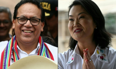 Cette combinaison d'images réalisée le 7 juin 2026 montre les candidats Roberto Sanchez, à gauche et à sa droite  et Keiko Fujimori, qui s'affrontent pour la présidence du Pérou ( AFP / Connie FRANCE )