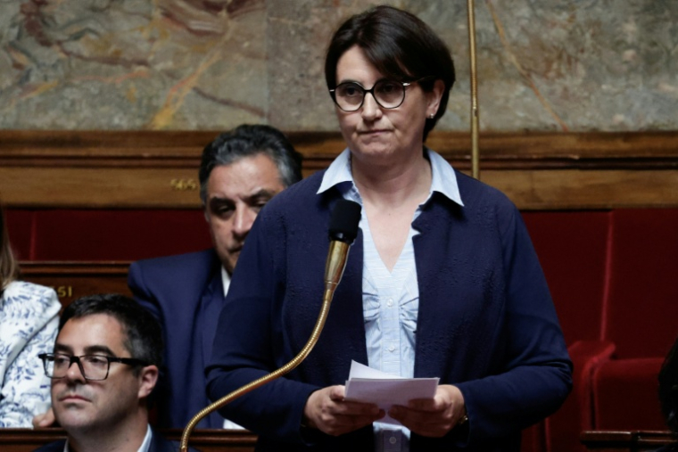 Sophie Pantel, Ici à l'Assemblée nationale le 11 juin 2025 corapporteure, estime urgent d'adapter la réponse de l'Etat à l’ampleur du changement climatique ( AFP / STEPHANE DE SAKUTIN )