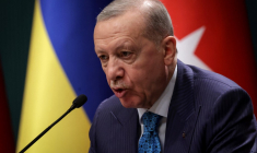 Recep Tayyip Erdogan, lors d'une conférence de presse avec Volodymyr, le 18 février 2025,à Ankara ( AFP / ADEM ALTAN )