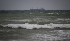 Un cargo naigue dans la mer Noire, à Krapets, au nord-est de la Bulgarie le 14 octobre 2026 ( AFP / Nikolay DOYCHINOV )