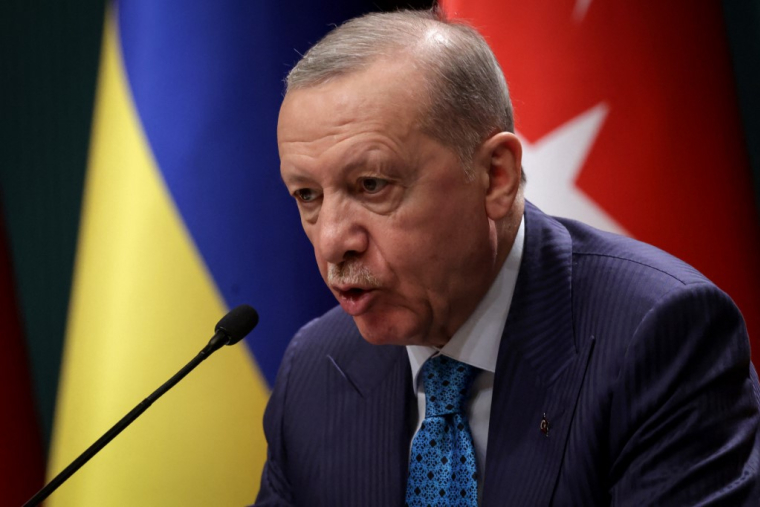 Recep Tayyip Erdogan, lors d'une conférence de presse avec Volodymyr, le 18 février 2025,à Ankara ( AFP / ADEM ALTAN )
