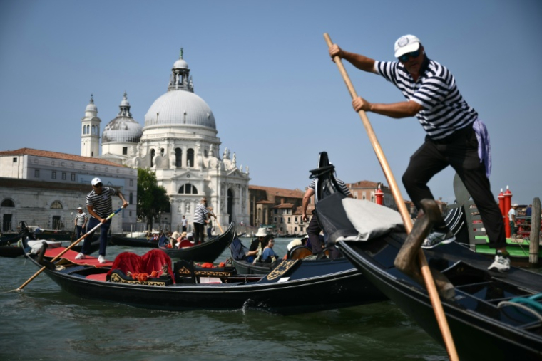 Des gondoles sur le Grand canal de Venise, le 25 juin 2025 en Italie ( AFP / Marco BERTORELLO )