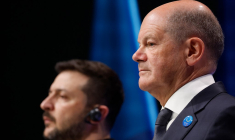 Volodymyr Zelensky et Olaf Scholz à Berlin, en Allemagne, le 11 juin 2024. ( AFP / ODD ANDERSEN )
