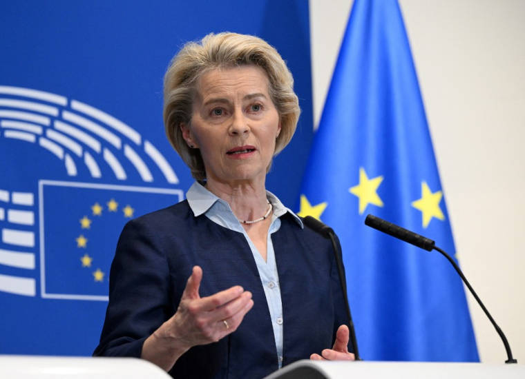 Ursula von der Leyen à Bruxelles, en Belgique, le 10 avril 2024. ( AFP / JOHN THYS )