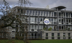 Le siège de l'Union Européenne de Radio-Télévision (UER), qui organise le Concours Eurovision de la chanson, à Genève, le 4 décembre 2025 ( AFP / Fabrice COFFRINI )