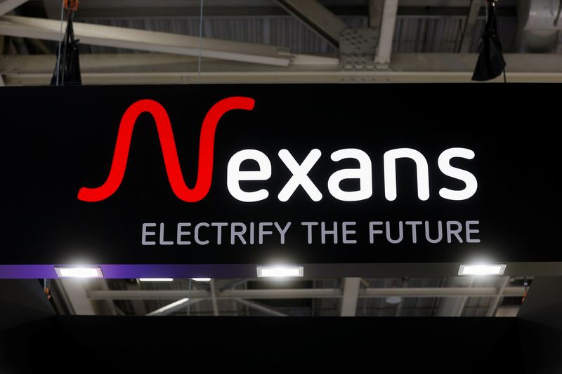 A logo of Nexans is seen at its booth, at the Rexel Expo, at Porte de Versailles exhibition center in Paris